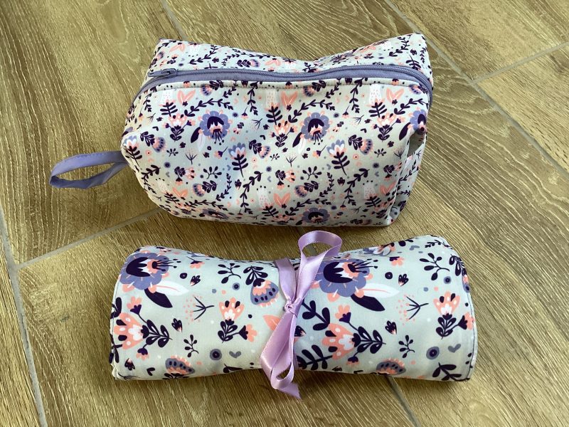 Handmade Small/Medium Purple Lined Wadded Zipped Pouch Make Up/Wash Bag & Matching Jewellery/Make Up Brushes Wrap
