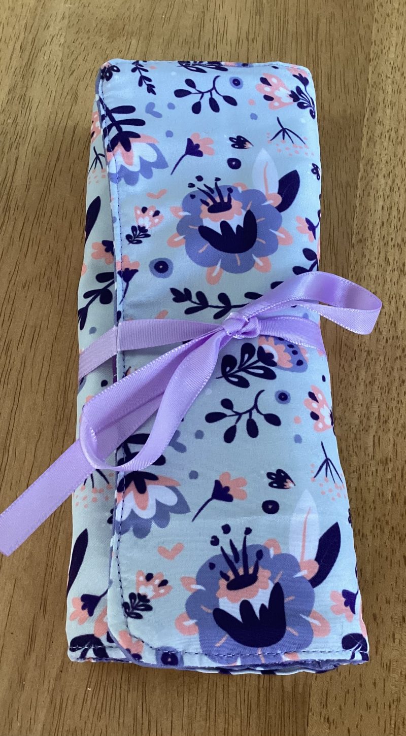 Handmade Small/Medium Purple Lined Wadded Zipped Pouch Make Up/Wash Bag & Matching Jewellery/Make Up Brushes Wrap