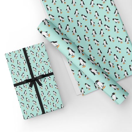 Penguins Blue Design Gift Wrap