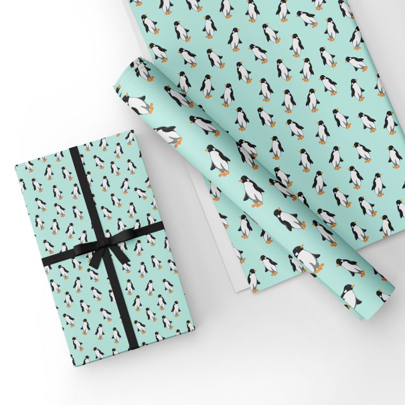 Penguins Blue Design Gift Wrap