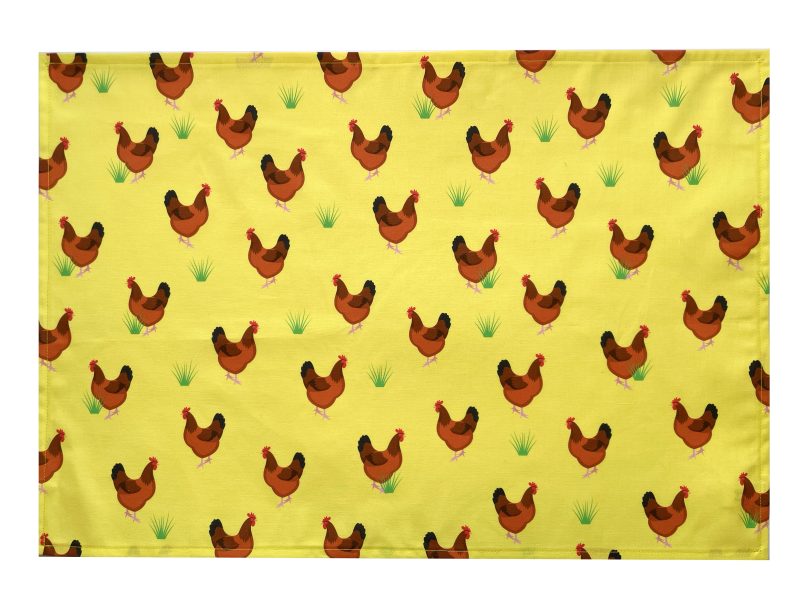 Hen Design Tea Towel Yellow
