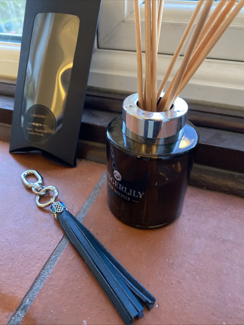 Bag Charm/ tassel italian leather with beautiful tibetan silver and enamel topper