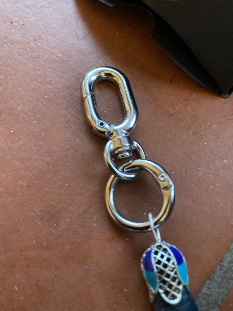 Bag Charm/ tassel italian leather with beautiful tibetan silver and enamel topper