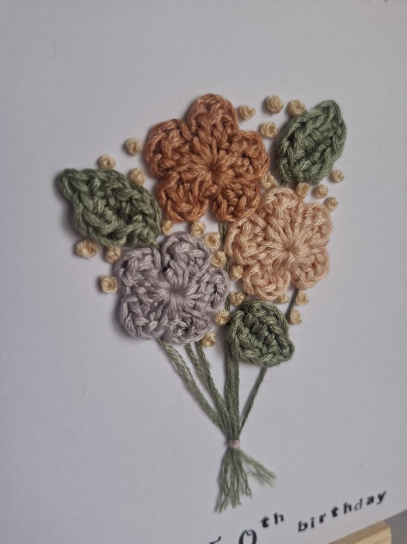 50th Birthday Card, Handmade Floral Crochet Card, Elegant Birthday Card for Her, Milestone Birthday Keepsake