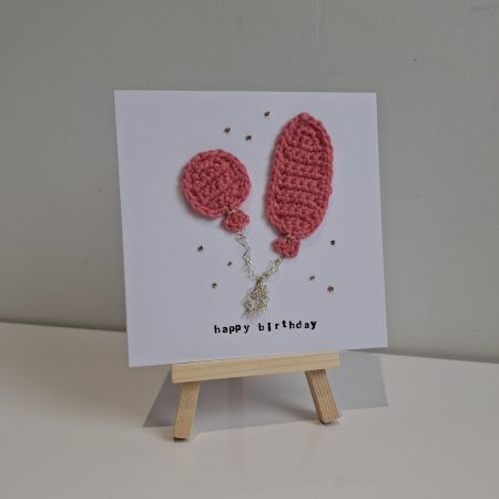 Crochet Balloon Birthday Card, Handmade Textured Card, Cute Pink Birthday Card, Unique Keepsake Card for Her
