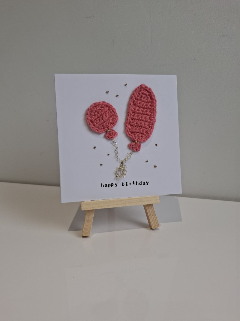 Crochet Balloon Birthday Card, Handmade Textured Card, Cute Pink Birthday Card, Unique Keepsake Card for Her