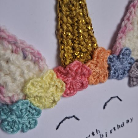 Unicorn 5th Birthday Card, Personalised Girls Birthday Card, Crochet Unicorn Card, Cute Rainbow Unicorn Birthday Card