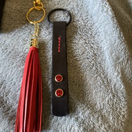 Keyring Black Italian leather and crystal set including bag charm