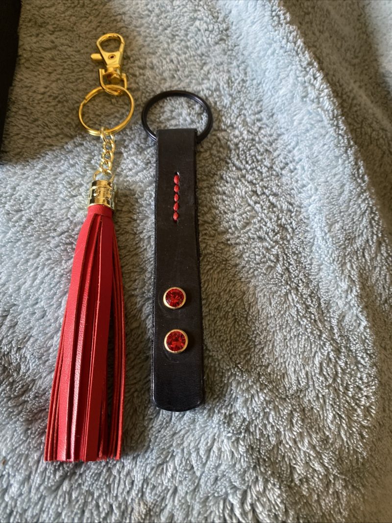 Keyring Black Italian leather and crystal set including bag charm