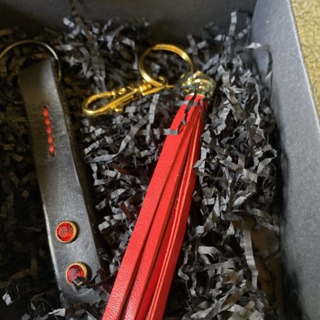 Keyring Black Italian leather and crystal set including bag charm