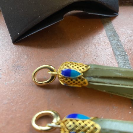 Boot tassel stunning green leather with tibetan silver topper