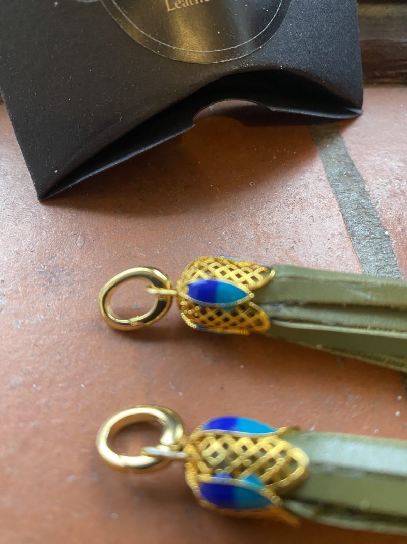 Boot tassel stunning green leather with tibetan silver topper