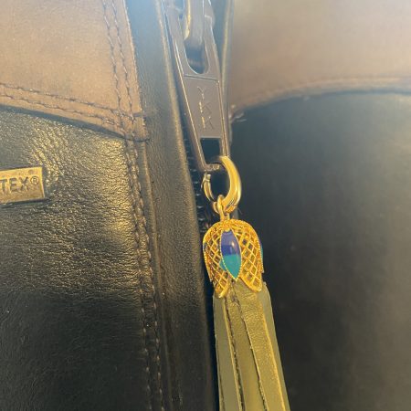 Boot tassel stunning green leather with tibetan silver topper