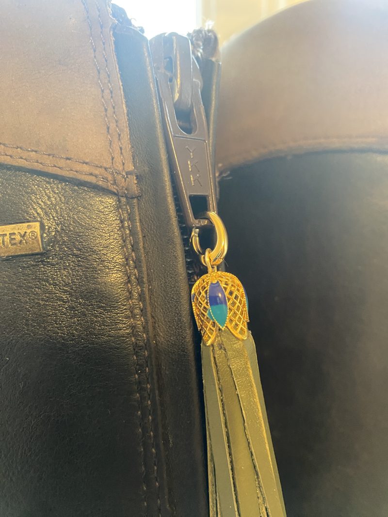 Boot tassel stunning green leather with tibetan silver topper