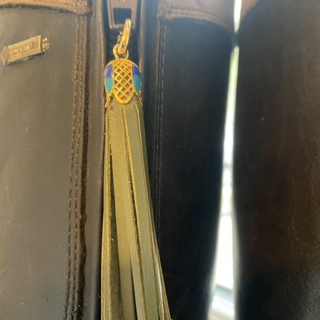Boot tassel stunning green leather with tibetan silver topper
