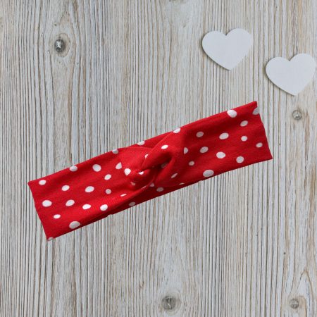 Babies Headband on Red Fabric with White Spots