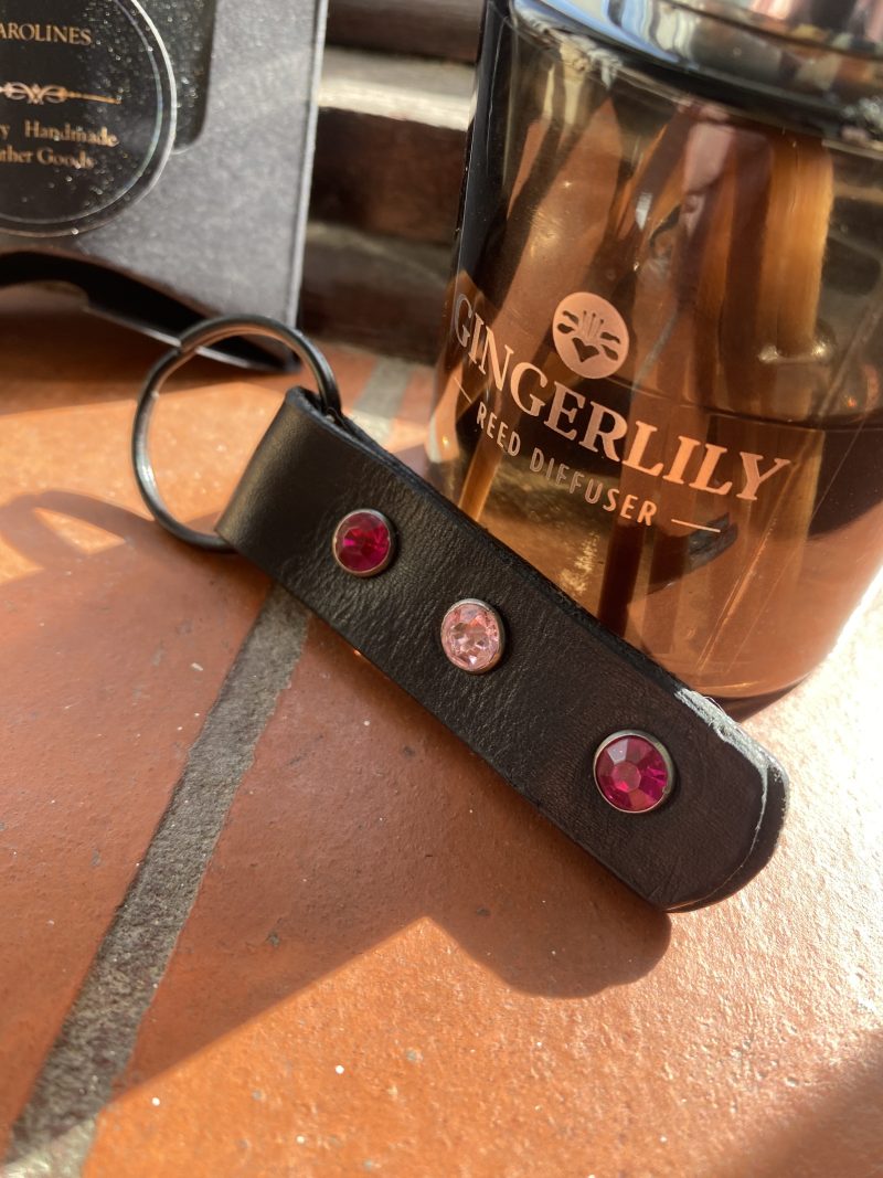 Keyring- Bespoke Handmade Italian leather with stunning pink crystals