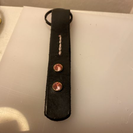 Key ring Leather and Crystal black and pink