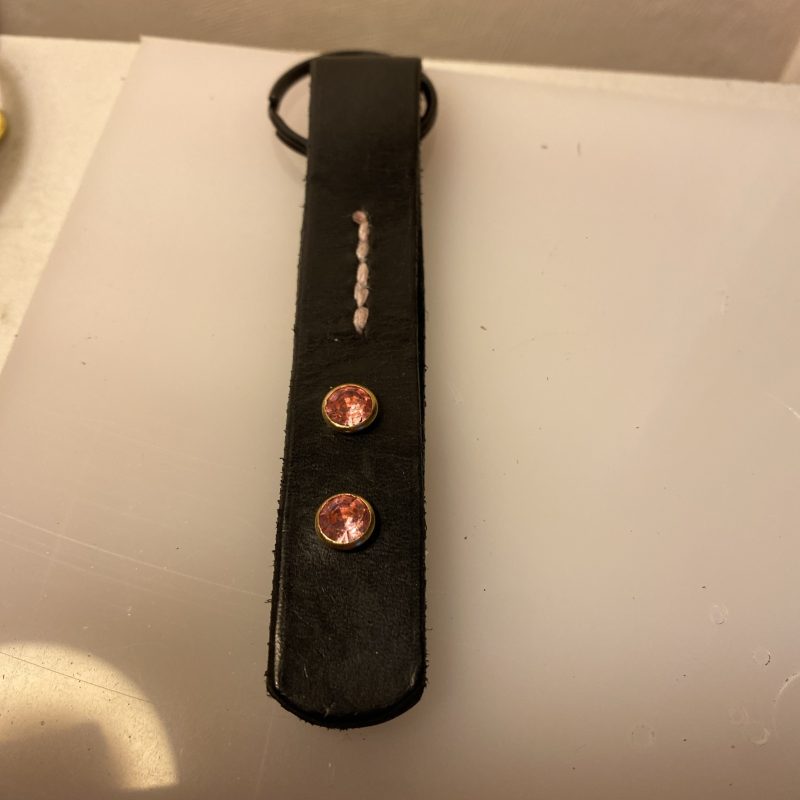Key ring Leather and Crystal black and pink