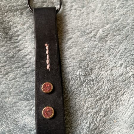 Key ring Leather and Crystal black and pink