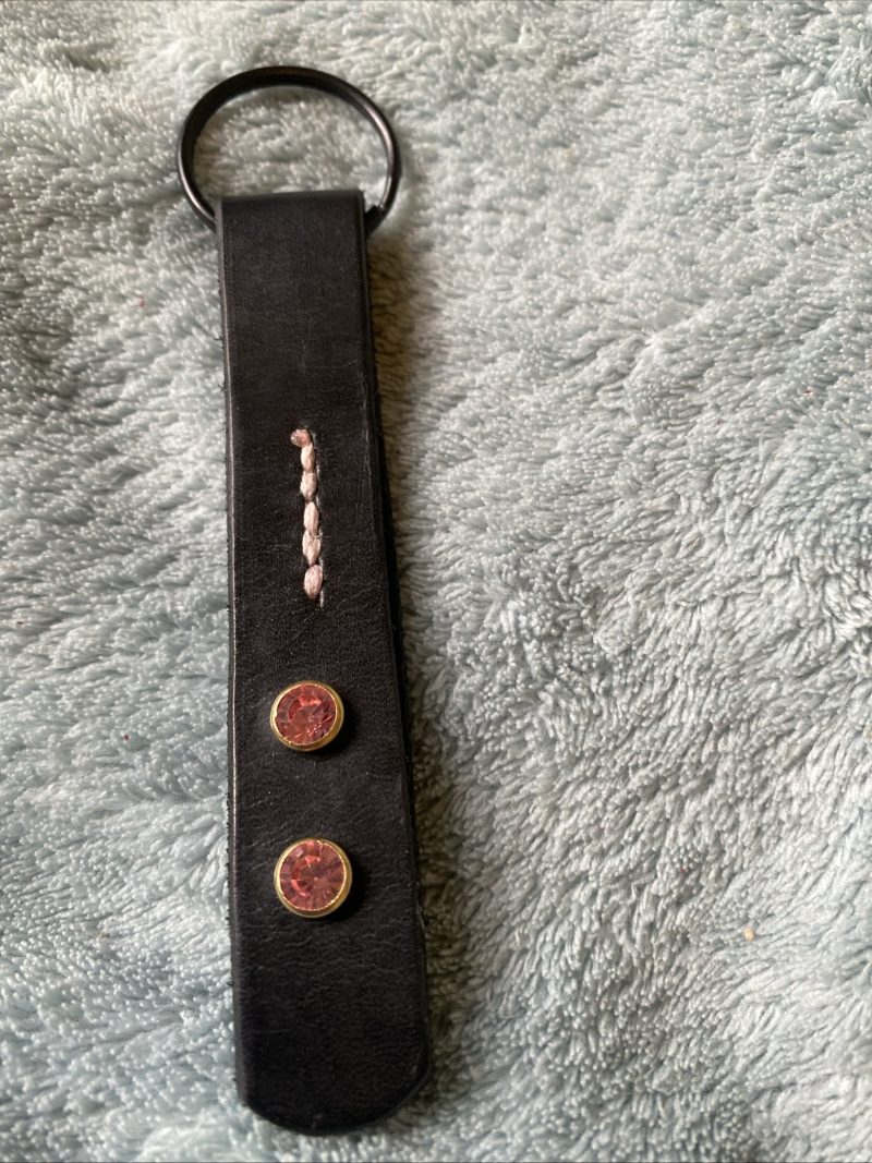 Key ring Leather and Crystal black and pink