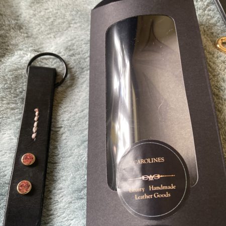 Key ring Leather and Crystal black and pink