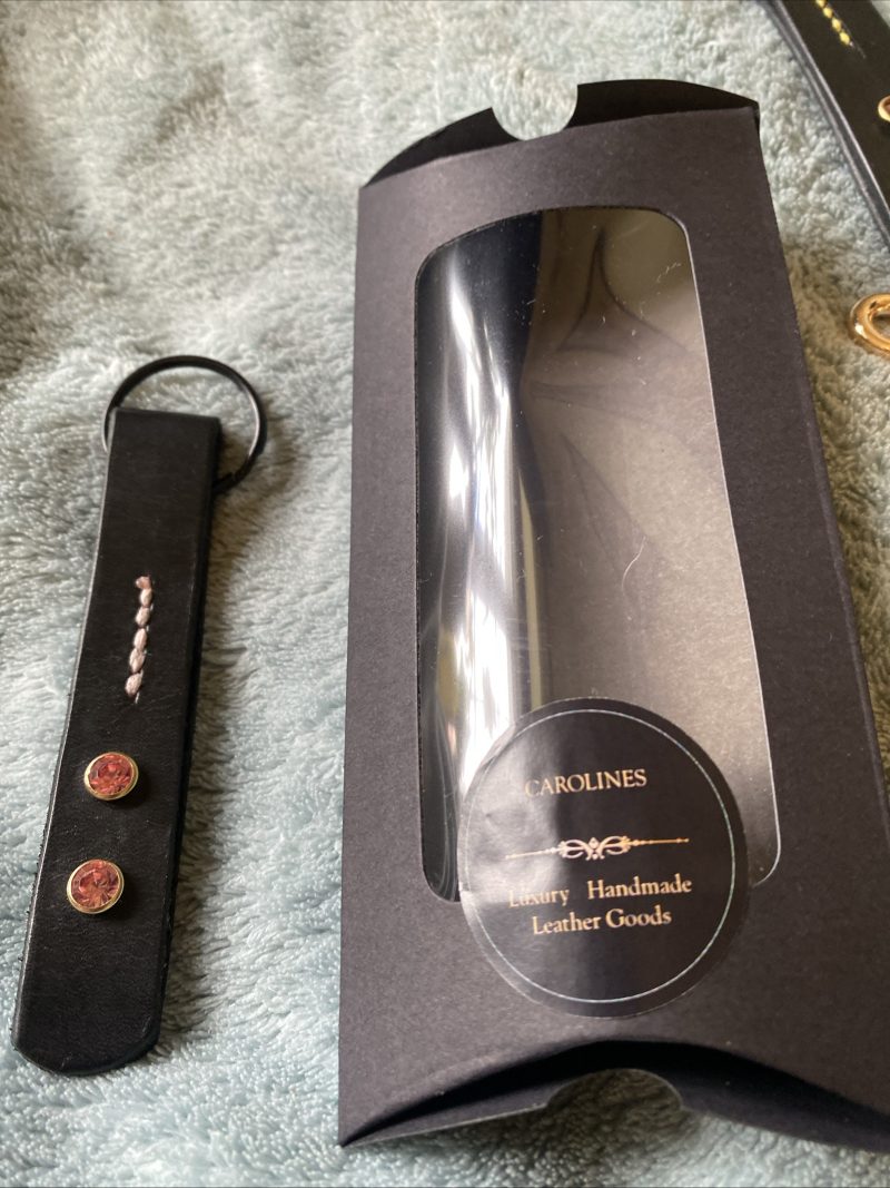 Key ring Leather and Crystal black and pink