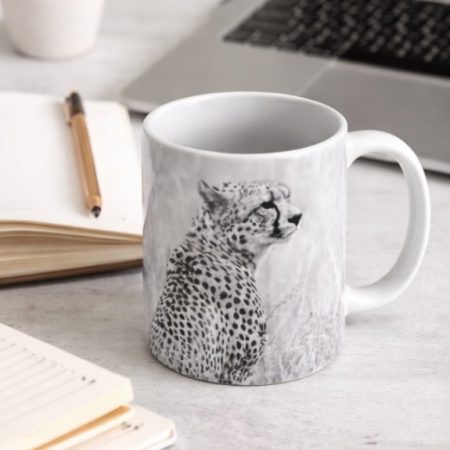 11oz Ceramic Mug with Black and White Cheetah Photo Print