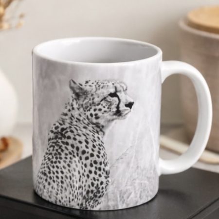 11oz Ceramic Mug with Black and White Cheetah Photo Print