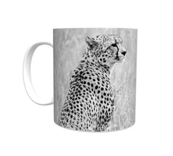 11oz Ceramic Mug with Black and White Cheetah Photo Print