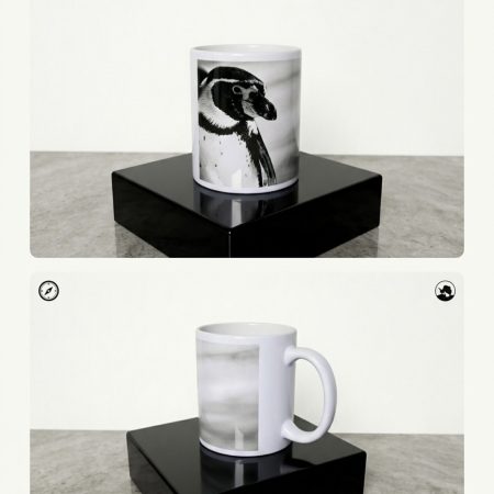 White Coffee Mug with Black & White Humboldt Penguin Print, 11oz