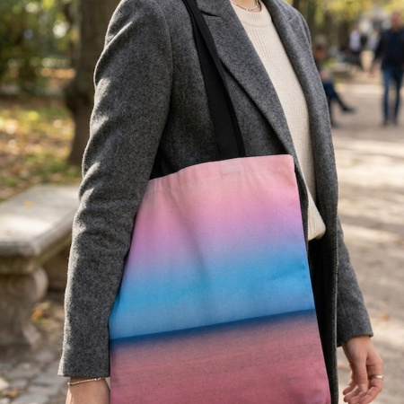 Soft Lightweight Tote Bag with Pink Seascape Print
