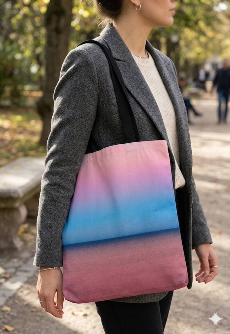 Soft Lightweight Tote Bag with Pink Seascape Print
