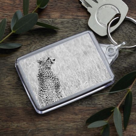 Black and White Cheetah Photo Acrylic Keyring, 50x35mm
