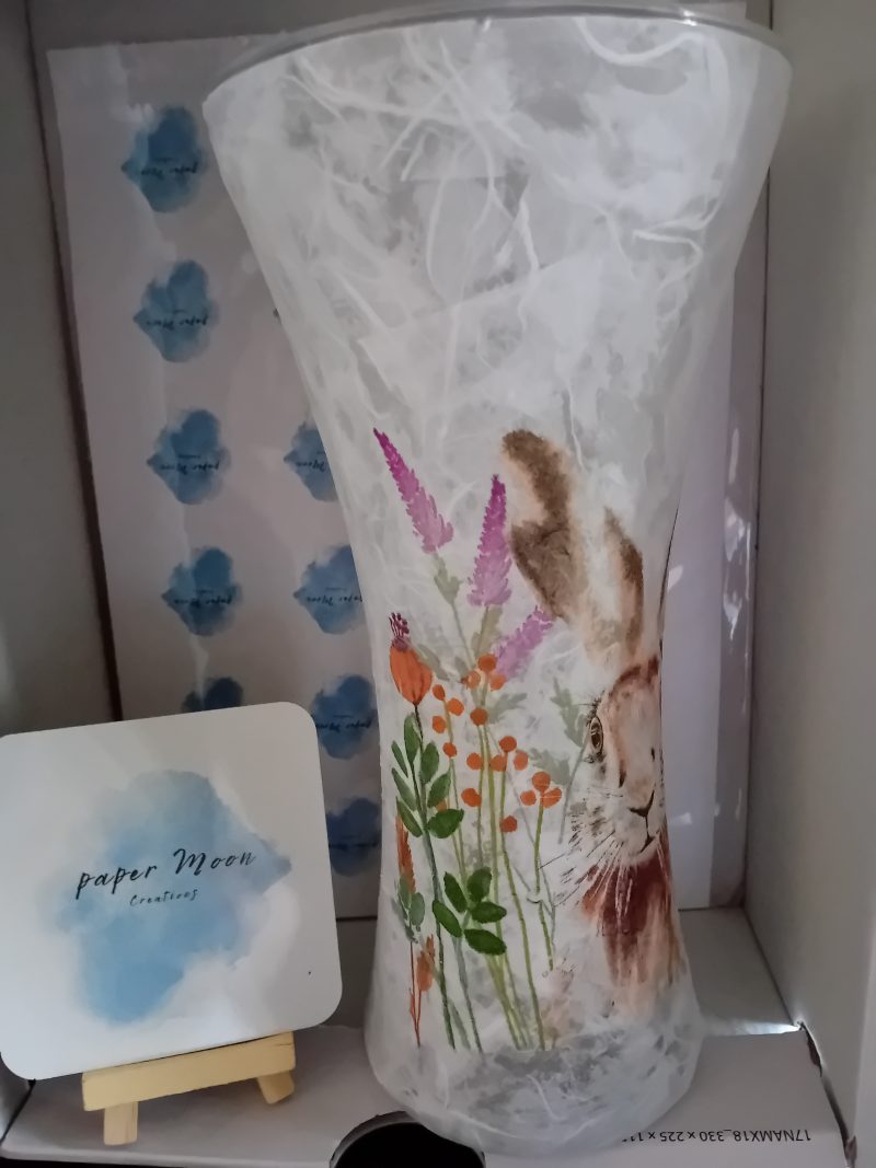 Decoupaged vase - Rabbit/Hare design