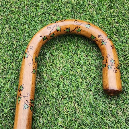 Hand painted wooden walking stick with flowers, bees, birds, butterflies 33in