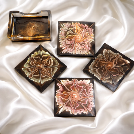 Aurora Burst Resin Coaster Set – Abstract Floral Explosion Coasters (Set of 4)