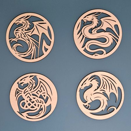 Set of 4 fantasy dragon coasters Laser cut coasters set of 4 dragon design lightweight coasters