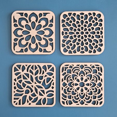 Set of 4 Mandala coasters Laser cut coasters set of 4 Mandala design lightweight coasters