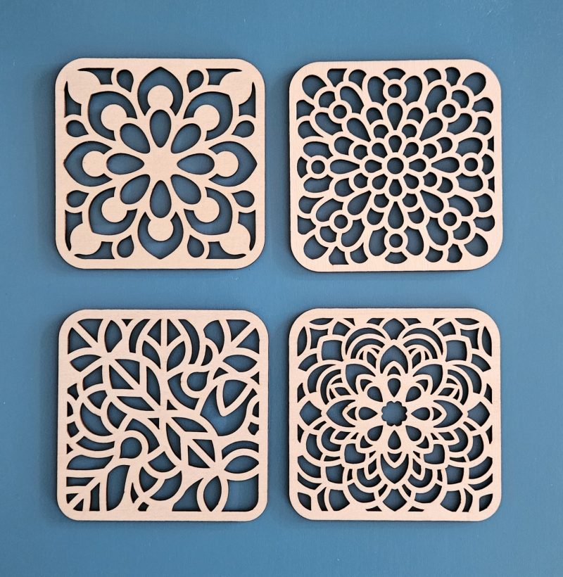 Set of 4 Mandala coasters Laser cut coasters set of 4 Mandala design lightweight coasters