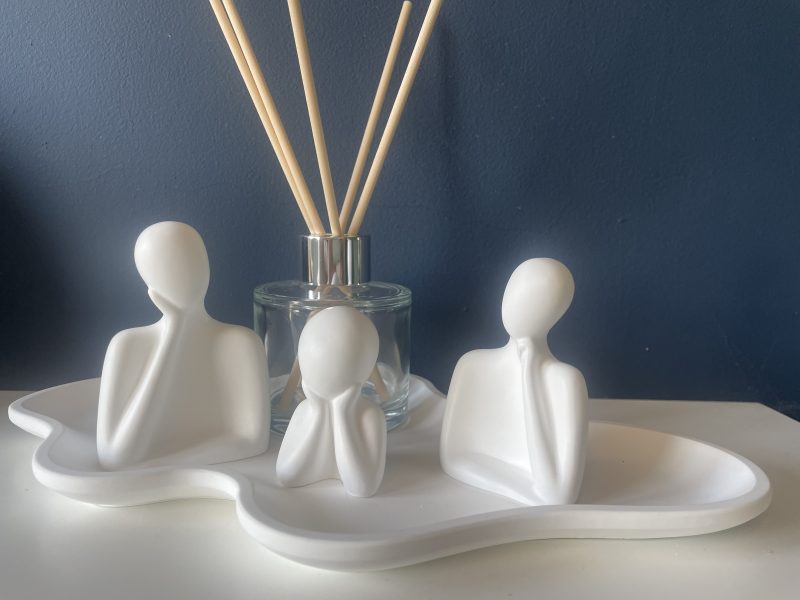 Family figurines, minimalist style in white eco resin