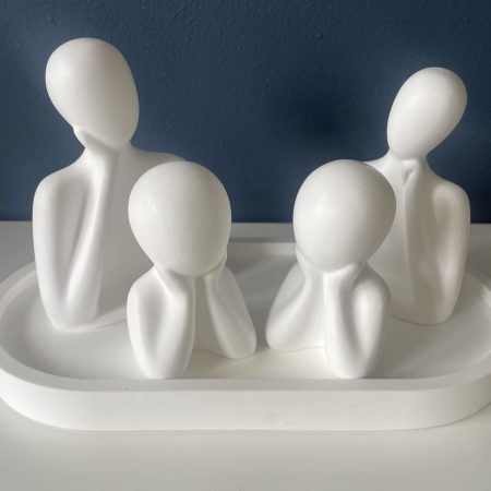 Family figurines, minimalist style in white eco resin