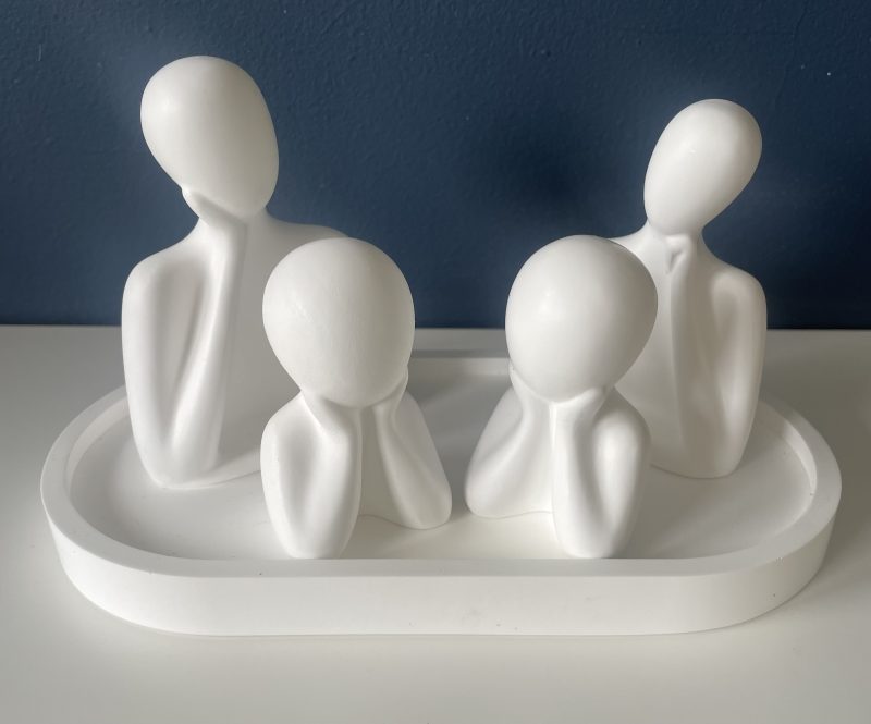 Family figurines, minimalist style in white eco resin