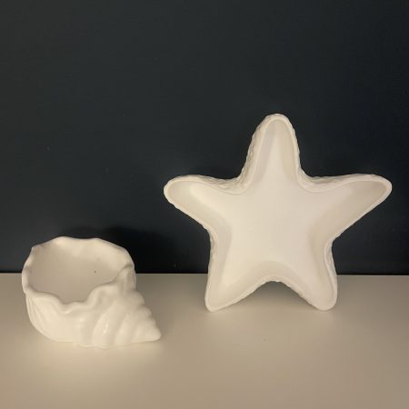 White eco resin conch shell and starfish decorative bowl set handmade
