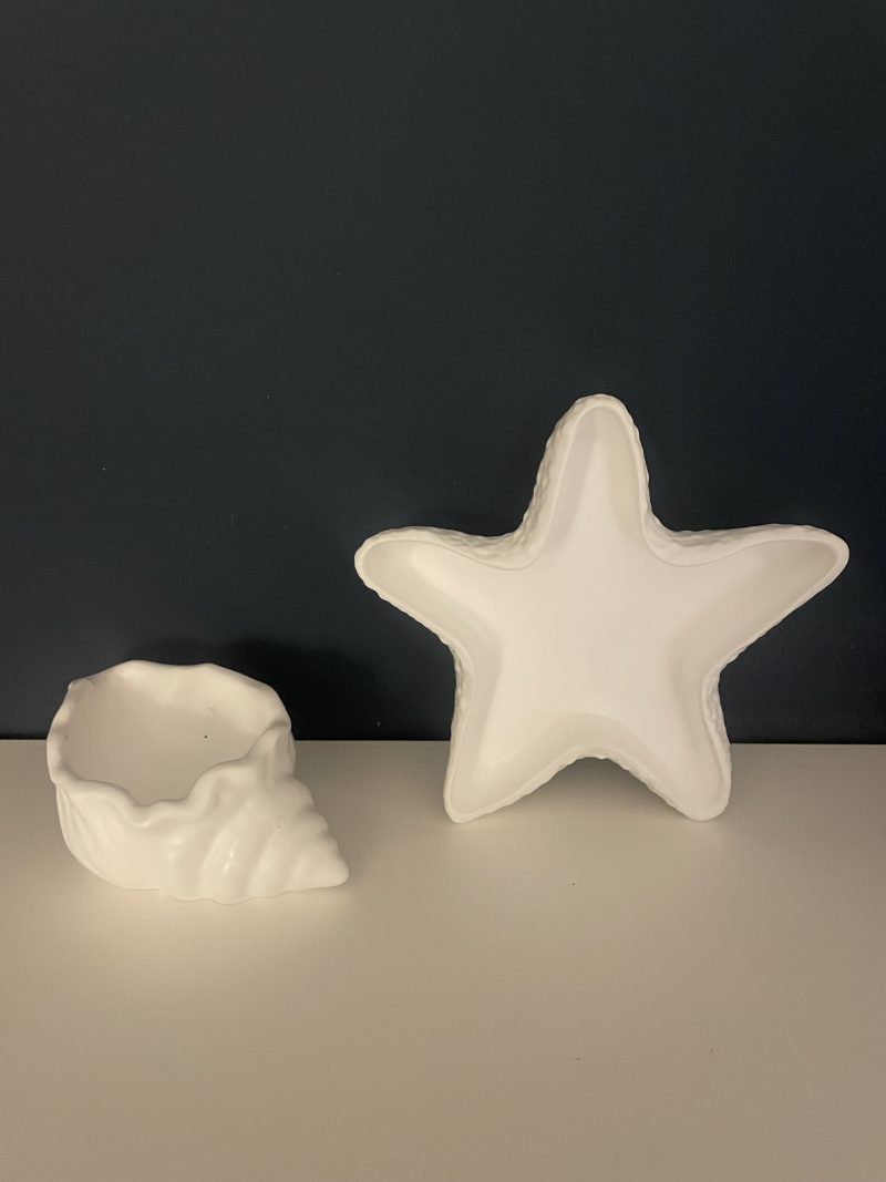 White eco resin conch shell and starfish decorative bowl set handmade
