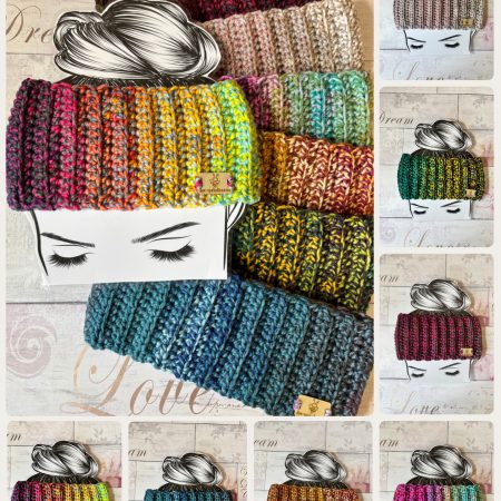 Crocheted Chunky Colourful Ribbed Headband. Soft Ear Warmer