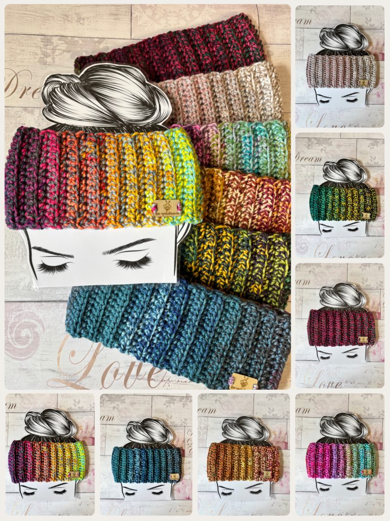 Crocheted Chunky Colourful Ribbed Headband. Soft Ear Warmer