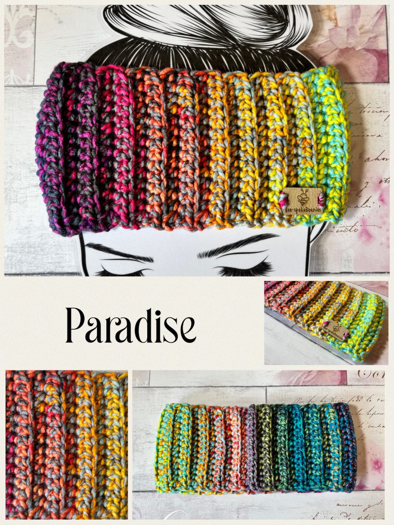Crocheted Chunky Colourful Ribbed Headband. Soft Ear Warmer