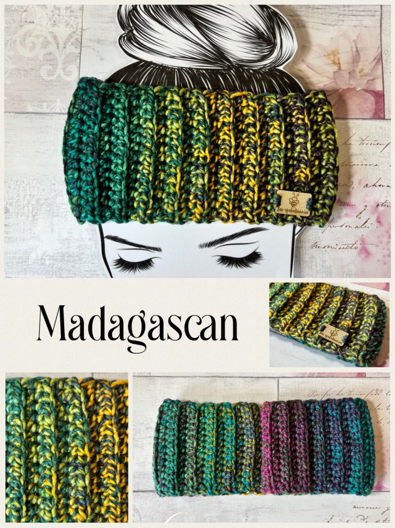 Crocheted Chunky Colourful Ribbed Headband. Soft Ear Warmer