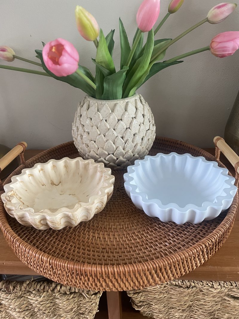 Eco resin fluted ruffle edge bowl handcrafted